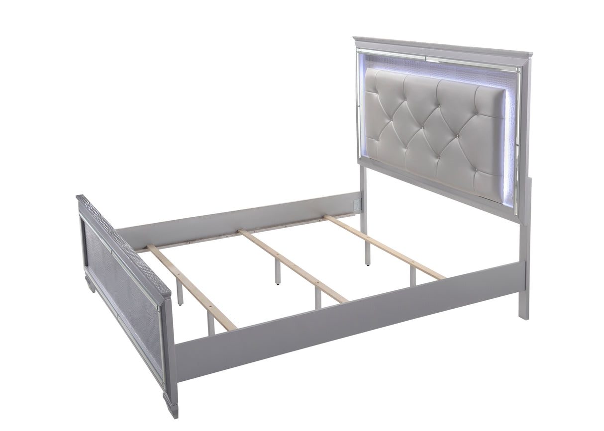 Lillian Silver LED Upholestered Bedroom Set from Crown Mark - Luna Furniture