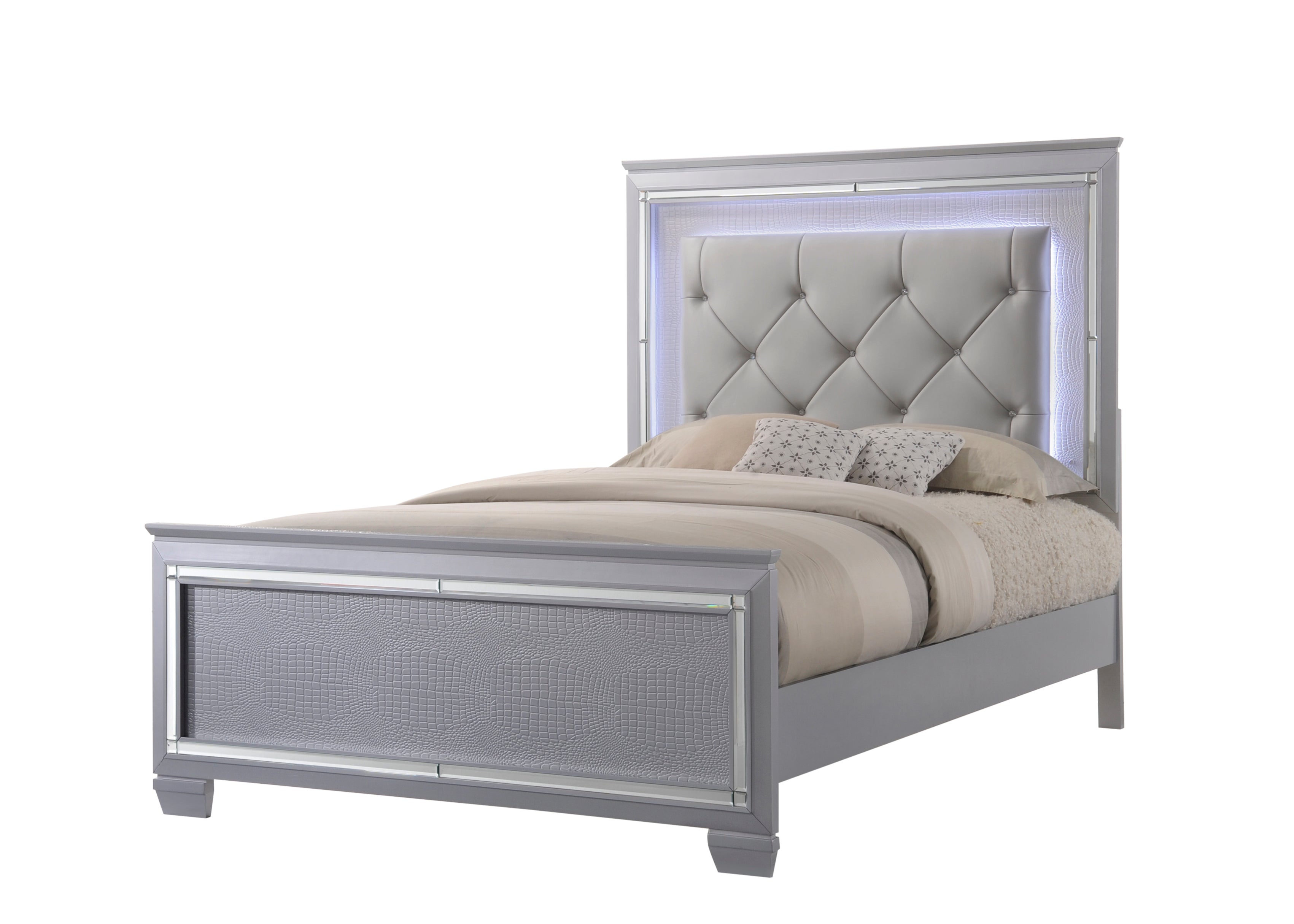 Lillian Silver LED Upholestered Bedroom Set - Luna Furniture