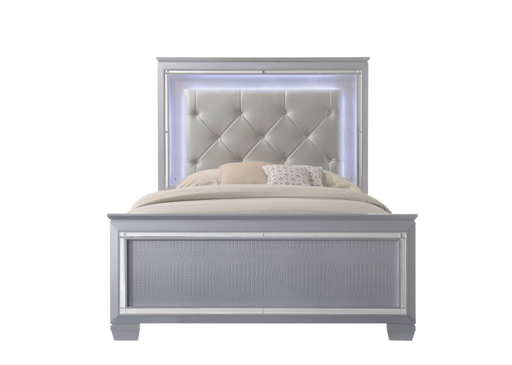 Lillian Silver Queen LED Upholestered Bed from Crown Mark - Luna Furniture