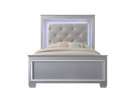 Lillian Silver Queen LED Upholestered Bed from Crown Mark - Luna Furniture