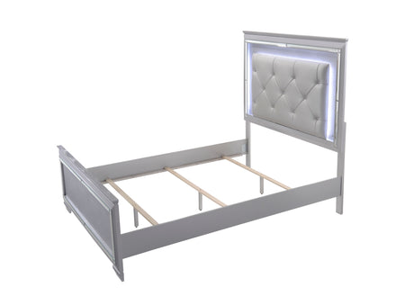 Lillian Silver Queen LED Upholestered Bed from Crown Mark - Luna Furniture