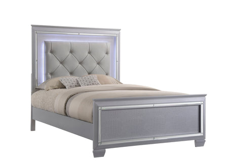 Lillian Silver Queen LED Upholestered Bed from Crown Mark - Luna Furniture