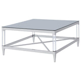 Lindley Chrome Square Coffee Table with Acrylic Legs and Tempered Mirror Top from Coaster - Luna Furniture