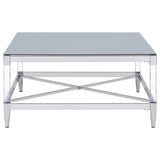Lindley Chrome Square Coffee Table with Acrylic Legs and Tempered Mirror Top from Coaster - Luna Furniture
