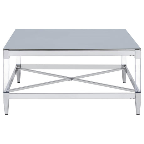 Lindley Chrome Square Coffee Table with Acrylic Legs and Tempered Mirror Top from Coaster - Luna Furniture