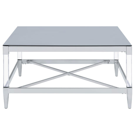 Lindley Chrome Square Coffee Table with Acrylic Legs and Tempered Mirror Top from Coaster - Luna Furniture