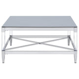 Lindley Chrome Square Coffee Table with Acrylic Legs and Tempered Mirror Top from Coaster - Luna Furniture