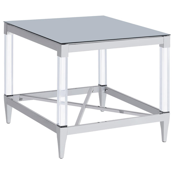 Lindley Chrome Square End Table with Acrylic Legs and Tempered Mirror Top