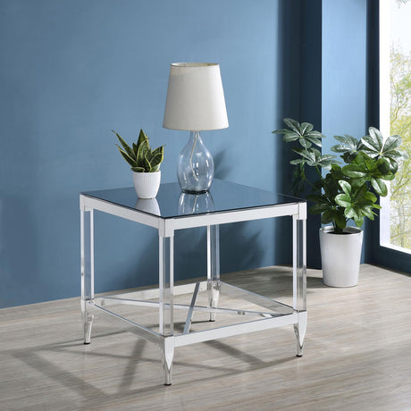 Lindley Chrome Square End Table with Acrylic Legs and Tempered Mirror Top from Coaster - Luna Furniture