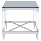 Lindley Chrome Square End Table with Acrylic Legs and Tempered Mirror Top from Coaster - Luna Furniture
