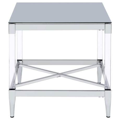 Lindley Chrome Square End Table with Acrylic Legs and Tempered Mirror Top from Coaster - Luna Furniture