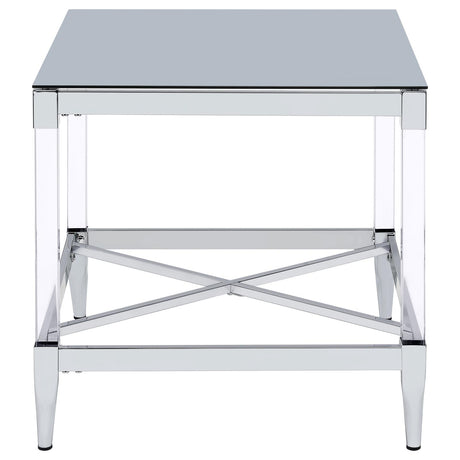 Lindley Chrome Square End Table with Acrylic Legs and Tempered Mirror Top from Coaster - Luna Furniture