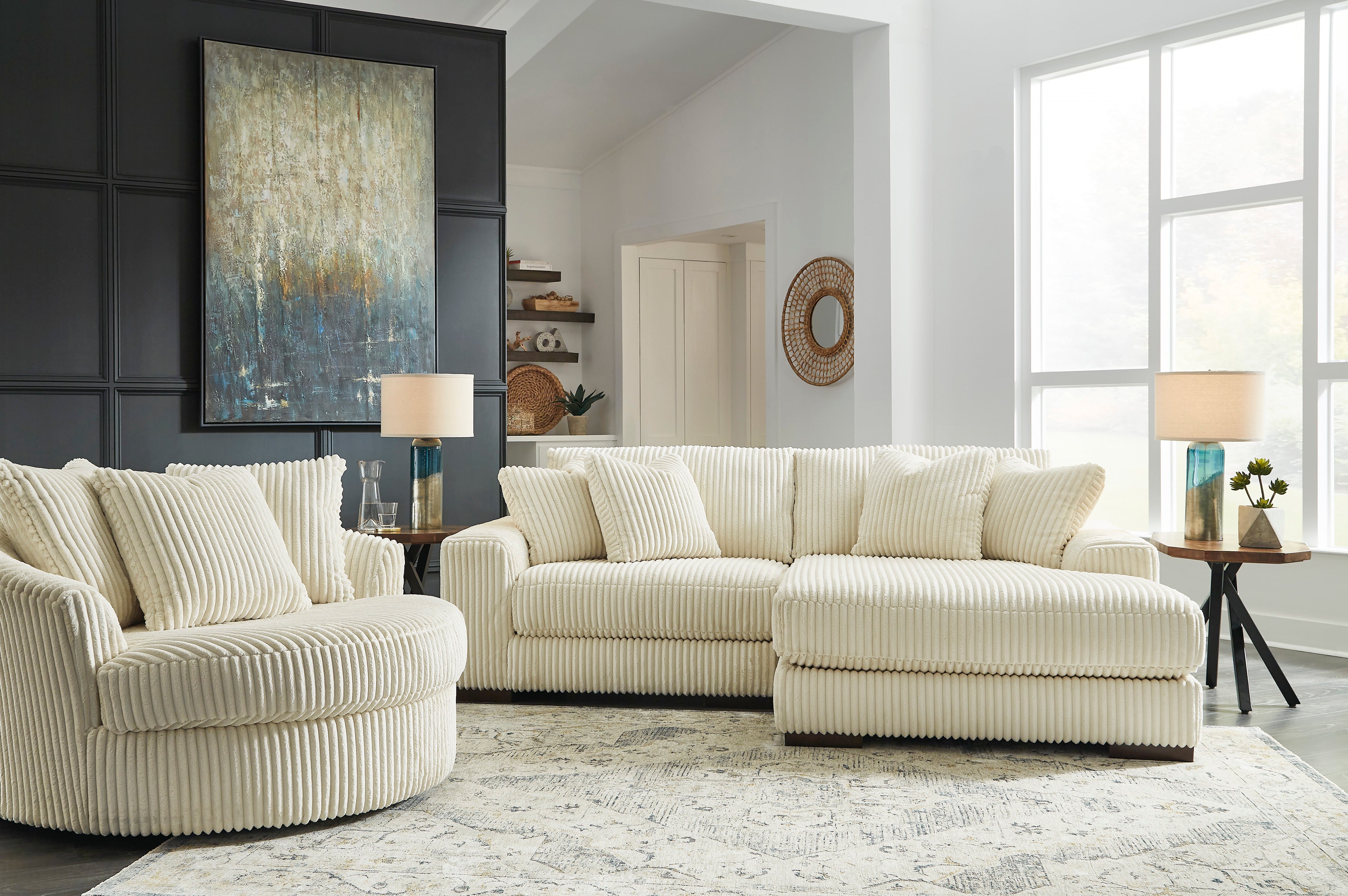 Lindyn Ivory 2-Piece RAF Chaise Sectional – Luna Furniture