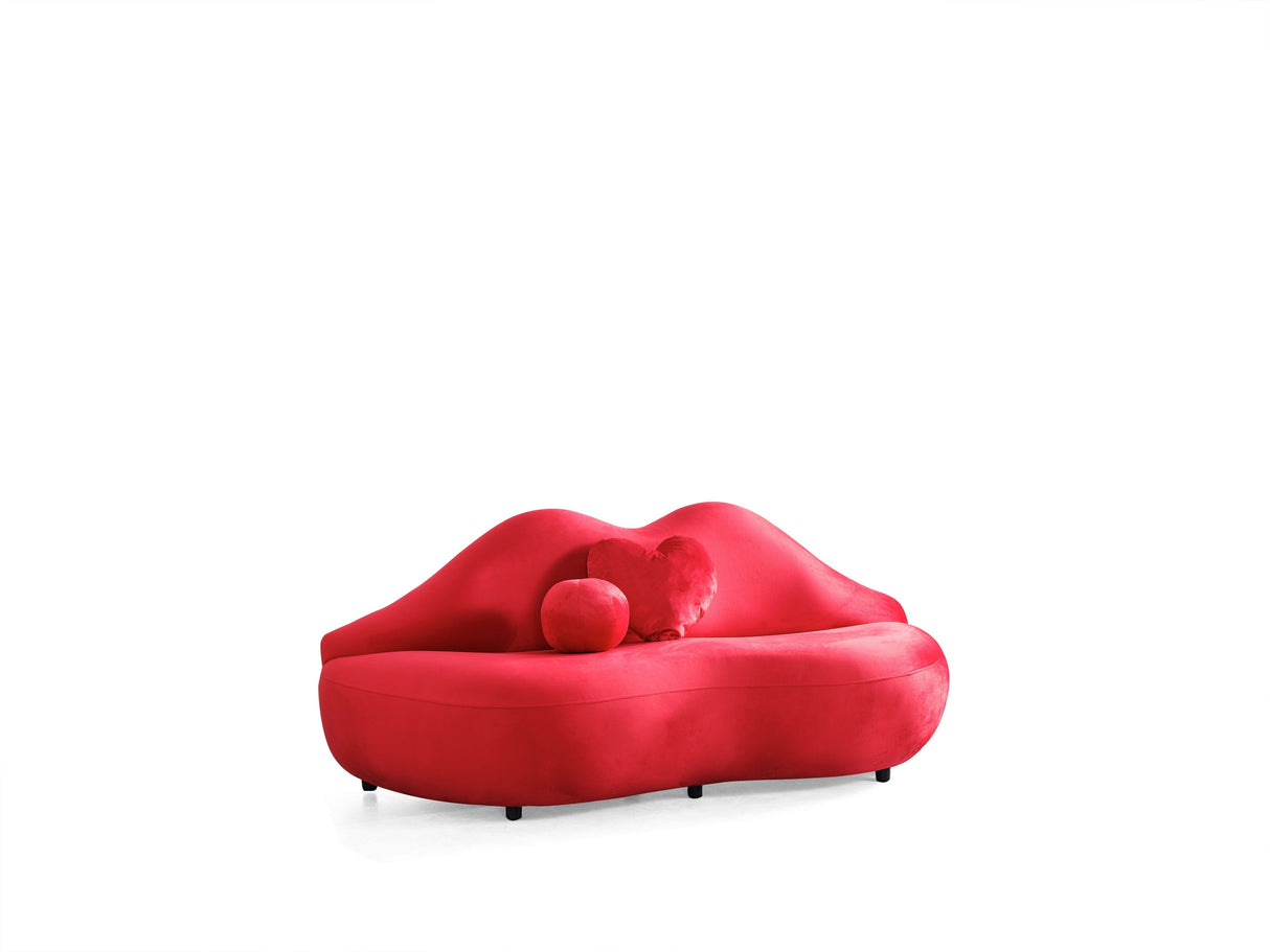 Lips Red Velvet Settee from Nova Furniture - Luna Furniture