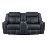 Littleton Blue Double Reclining Loveseat with Center Console, Receptacles and USB Ports from Homelegance - Luna Furniture