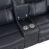 Littleton Blue Double Reclining Loveseat with Center Console, Receptacles and USB Ports from Homelegance - Luna Furniture