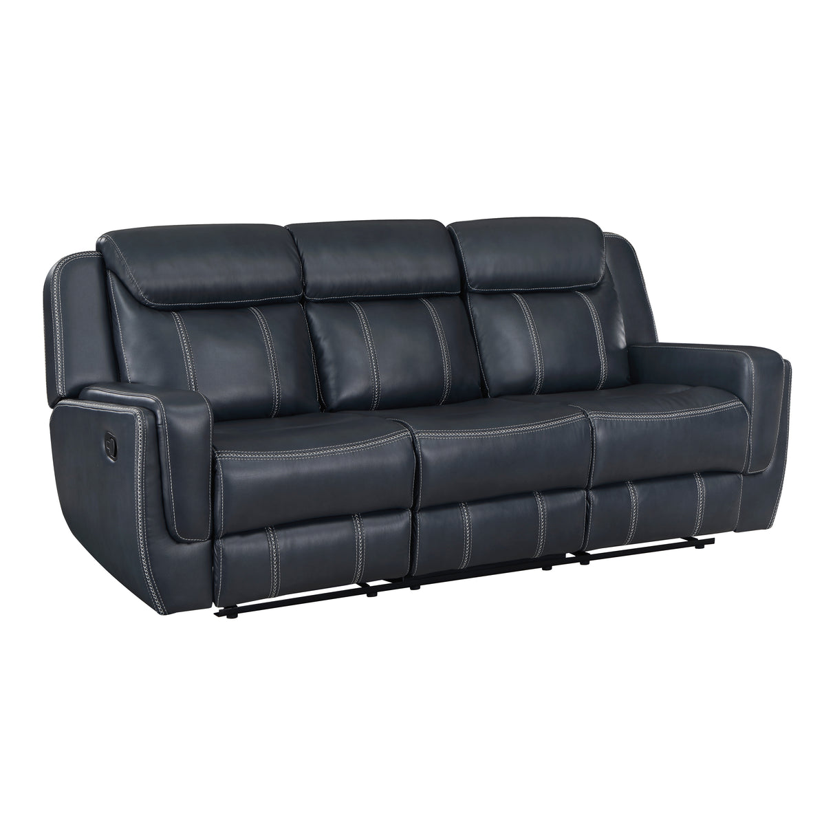 Littleton Blue Double Reclining Sofa with Center Drop-Down Cup Holders, Magazine bag, Receptacles and USB Ports from Homelegance - Luna Furniture