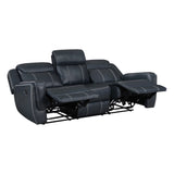 Littleton Blue Double Reclining Sofa with Center Drop-Down Cup Holders, Magazine bag, Receptacles and USB Ports from Homelegance - Luna Furniture