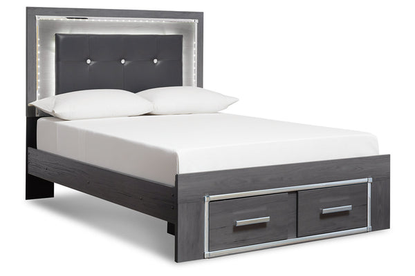Lodanna Gray Full LED Upholstered Storage Panel Bed