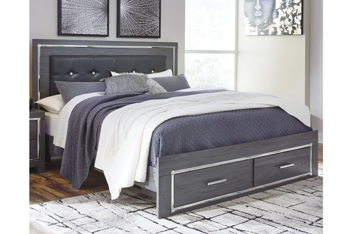 Lodanna Gray King LED Upholstered Storage Panel Bed from Ashley - Luna Furniture