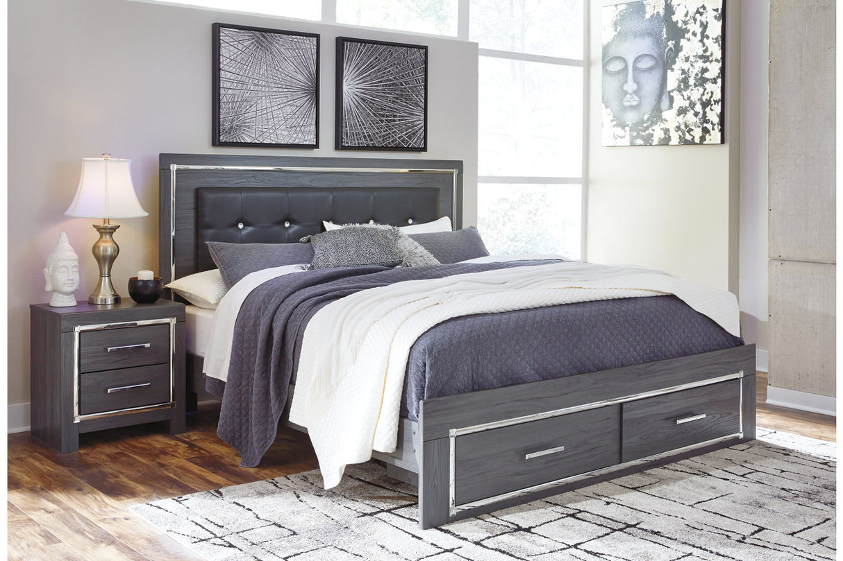 Lodanna Gray King LED Upholstered Storage Panel Bed from Ashley - Luna Furniture