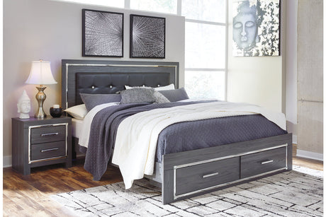 Lodanna Gray King LED Upholstered Storage Panel Bed from Ashley - Luna Furniture