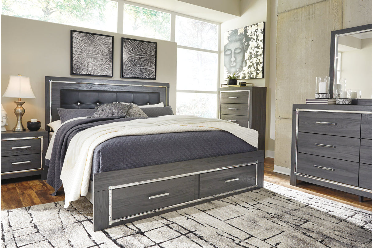 Lodanna Gray King LED Upholstered Storage Panel Bed from Ashley - Luna Furniture