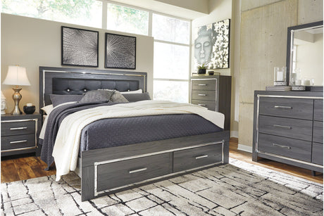 Lodanna Gray King LED Upholstered Storage Panel Bed from Ashley - Luna Furniture