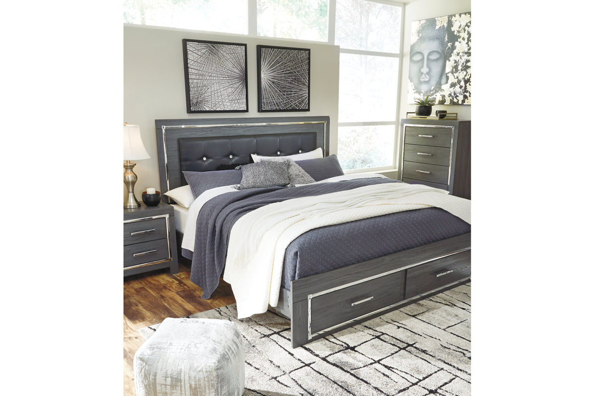 Lodanna Gray King LED Upholstered Storage Panel Bed from Ashley - Luna Furniture