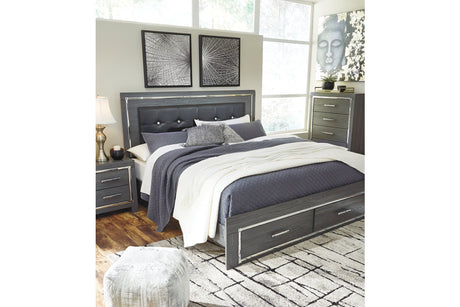 Lodanna Gray King LED Upholstered Storage Panel Bed from Ashley - Luna Furniture