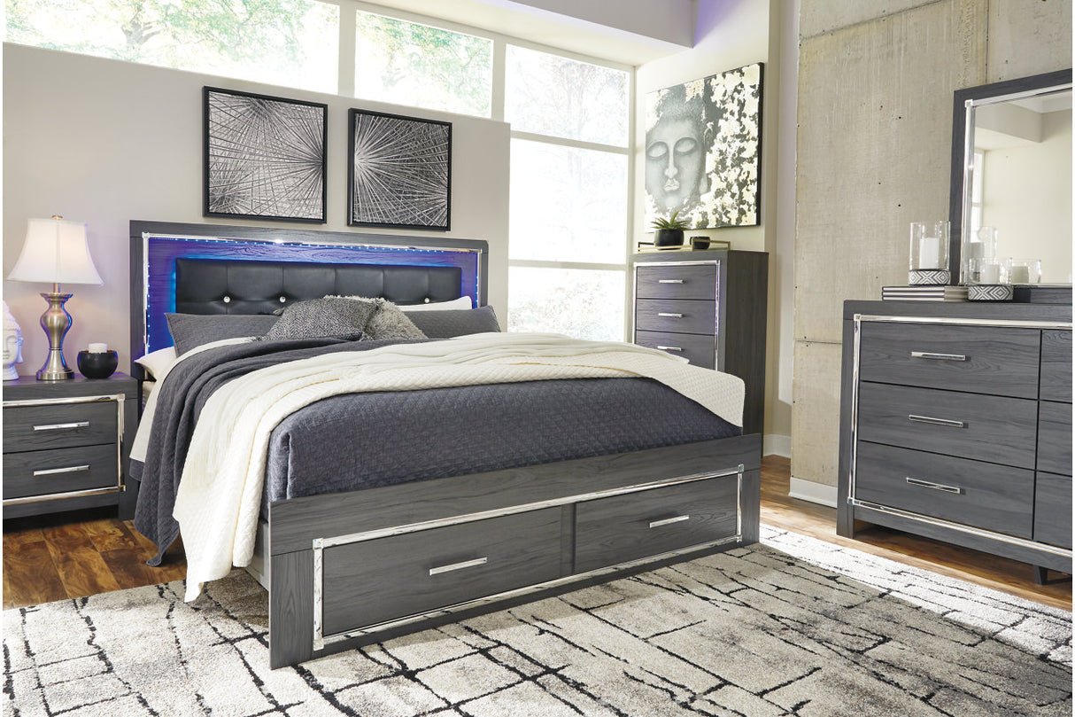 Lodanna Gray King LED Upholstered Storage Panel Bed from Ashley - Luna Furniture
