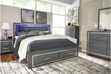 Lodanna Gray King LED Upholstered Storage Panel Bed from Ashley - Luna Furniture