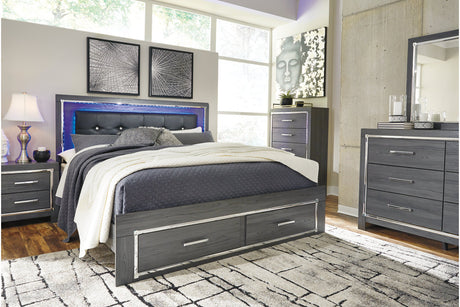 Lodanna Gray King LED Upholstered Storage Panel Bed from Ashley - Luna Furniture