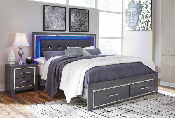 Lodanna Gray King LED Upholstered Storage Platform Bed