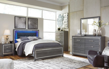 Lodanna Gray LED Upholstered Panel Bedroom Set from Ashley - Luna Furniture