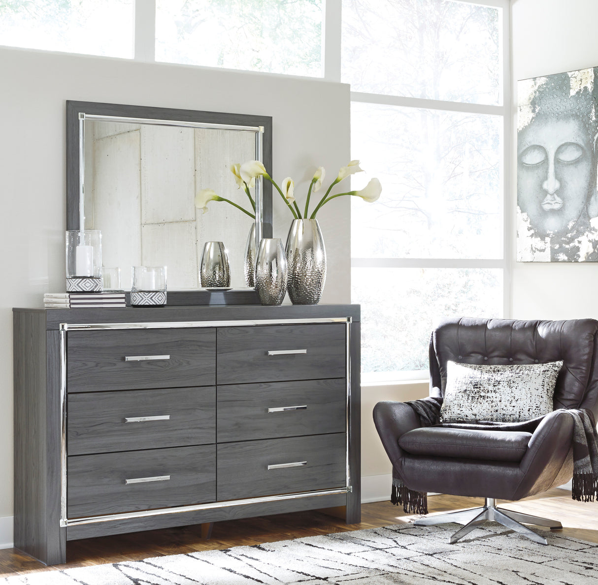 Lodanna Gray LED Upholstered Storage Panel Bedroom Set from Ashley Furniture - Luna Furniture