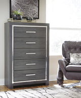 Lodanna Gray LED Upholstered Storage Panel Bedroom Set from Ashley Furniture - Luna Furniture