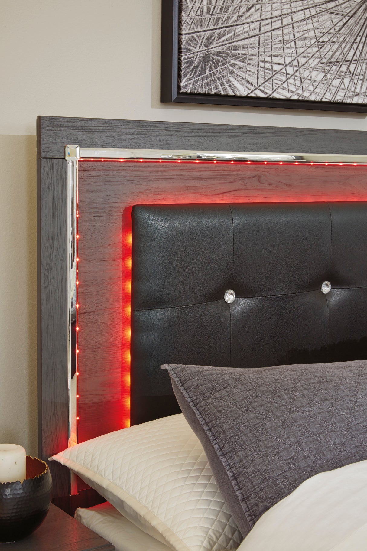 Lodanna Gray LED Upholstered Storage Panel Bedroom Set from Ashley Furniture - Luna Furniture