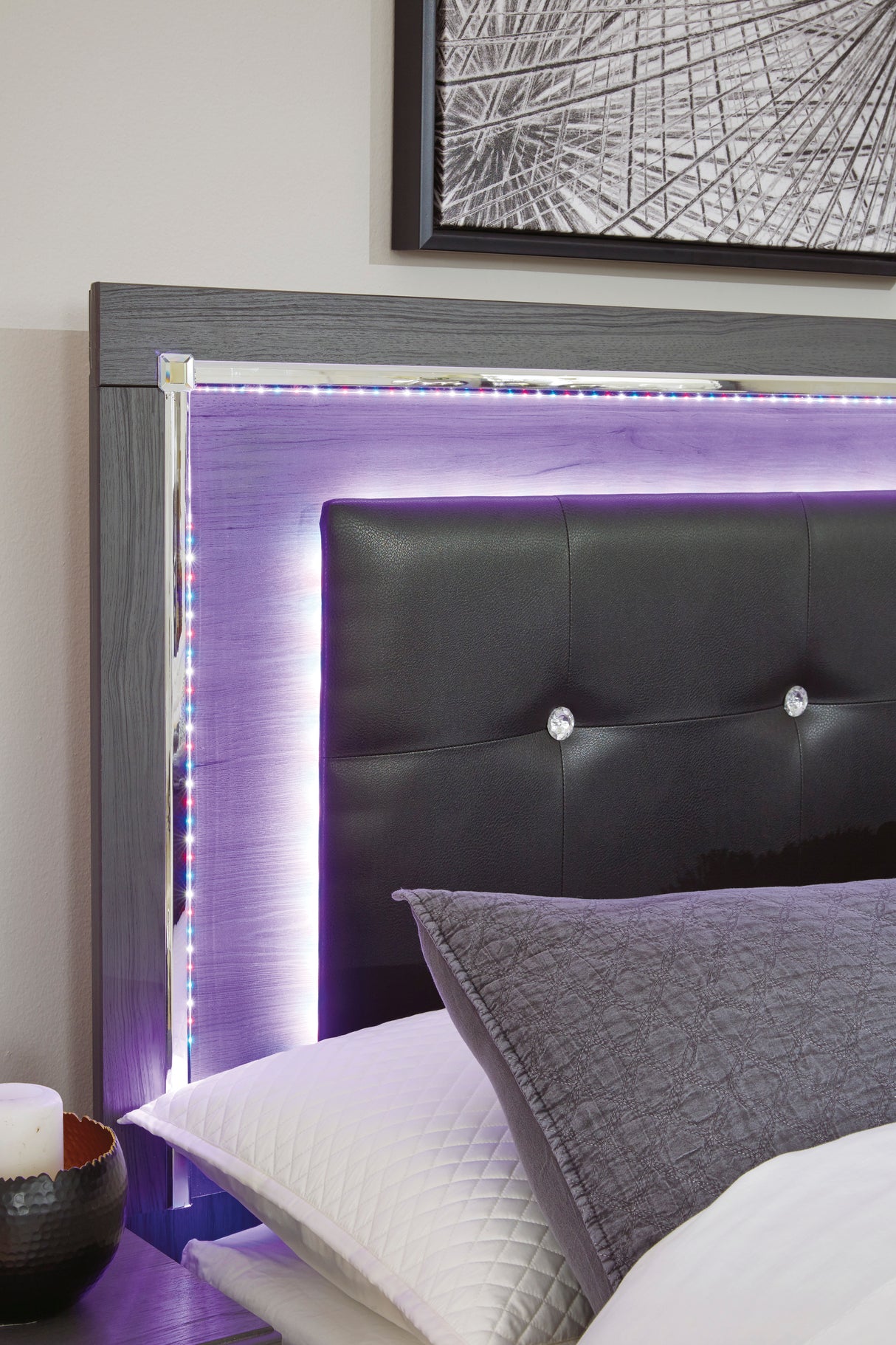 Lodanna Gray LED Upholstered Storage Panel Bedroom Set from Ashley Furniture - Luna Furniture