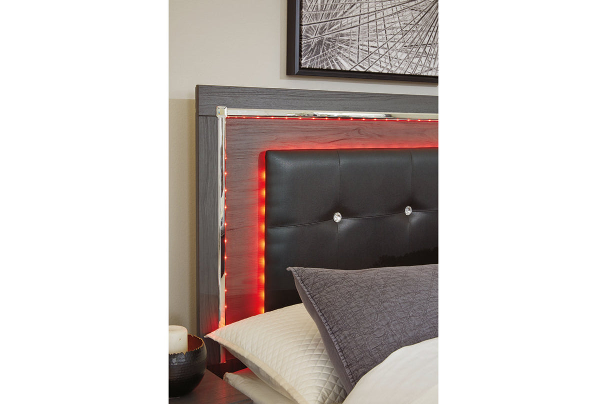 Lodanna Gray Queen LED Upholstered Storage Panel Bed from Ashley - Luna Furniture