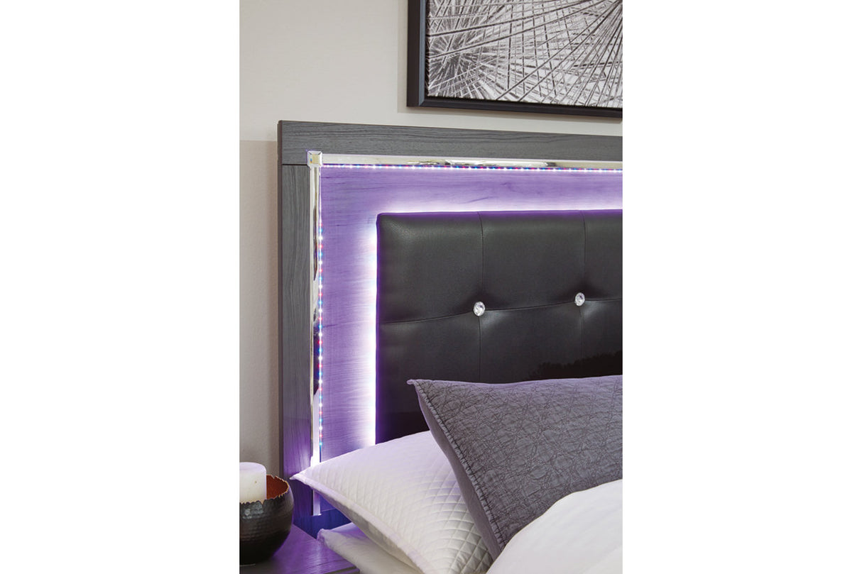 Lodanna Gray Queen LED Upholstered Storage Panel Bed from Ashley - Luna Furniture