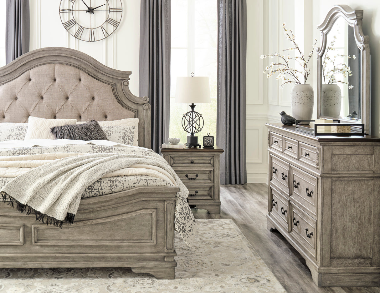 Lodenbay Antique Gray Upholstered Panel Bedroom Set from Ashley - Luna Furniture