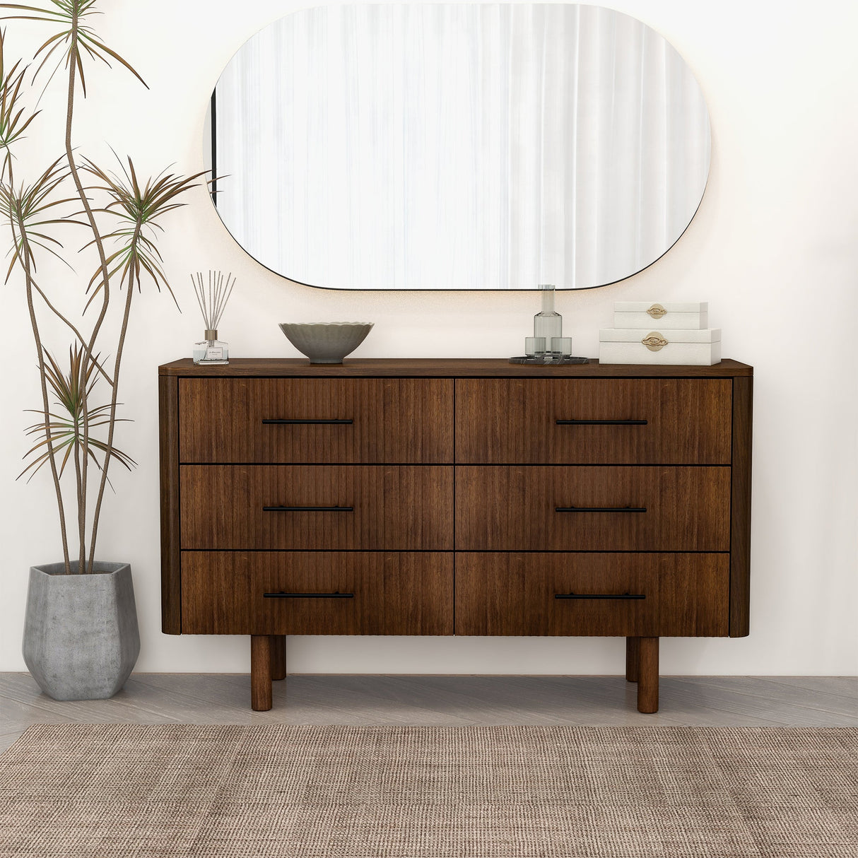 Logan Mid Century Modern Walnut Dresser with 6 Drawers – Luna Furniture Logan Mid Century Modern Walnut Dresser with 6 Drawers – Luna Furniture