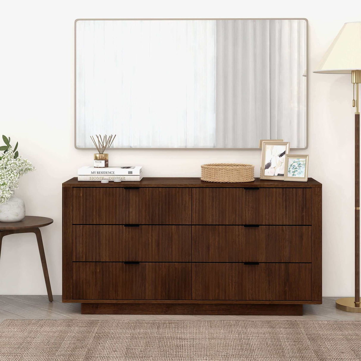 Lola Mid Century Modern Walnut Dresser with 6 Drawers Luna Furniture Lola Mid Century Modern Walnut Dresser with 6 Drawers Luna Furniture