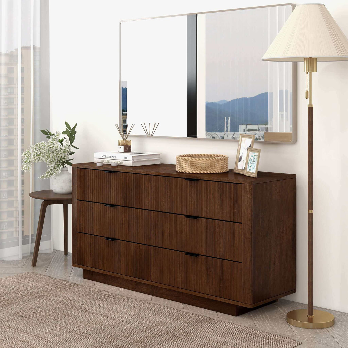 Lola Mid Century Modern Walnut Dresser with 6 Drawers from Midinmod - Luna Furniture