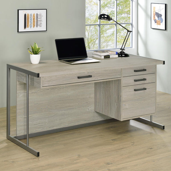 Loomis Whitewashed Gray and Gunmetal 4-Drawer Rectangular Office Desk