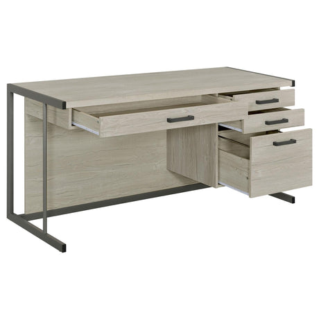 Loomis Whitewashed Gray and Gunmetal 4-Drawer Rectangular Office Desk from Coaster - Luna Furniture
