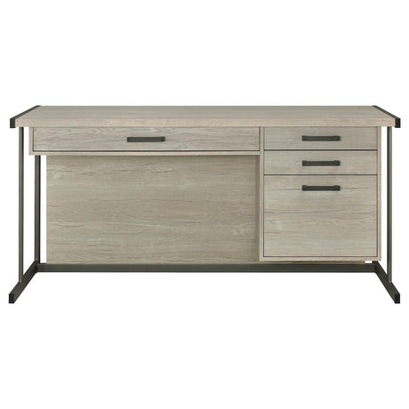 Loomis Whitewashed Gray and Gunmetal 4-Drawer Rectangular Office Desk from Coaster - Luna Furniture