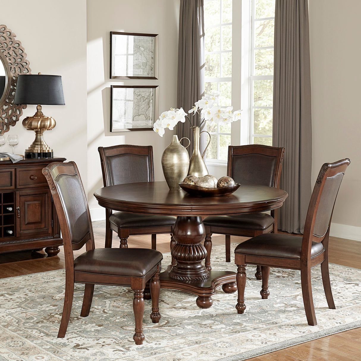 Lordsburg Brown Chery 54" Round Dining Set from Homelegance - Luna Furniture