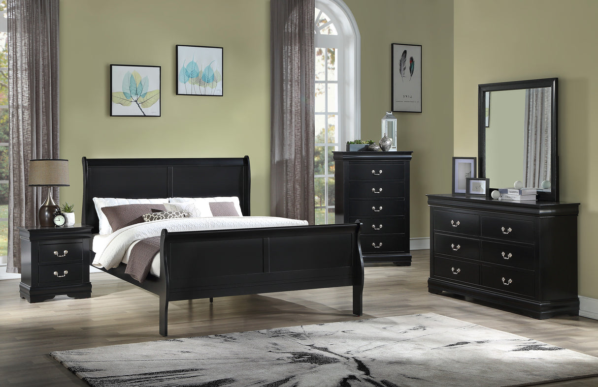 Louis Philip Black King Sleigh Bed from Crown Mark - Luna Furniture
